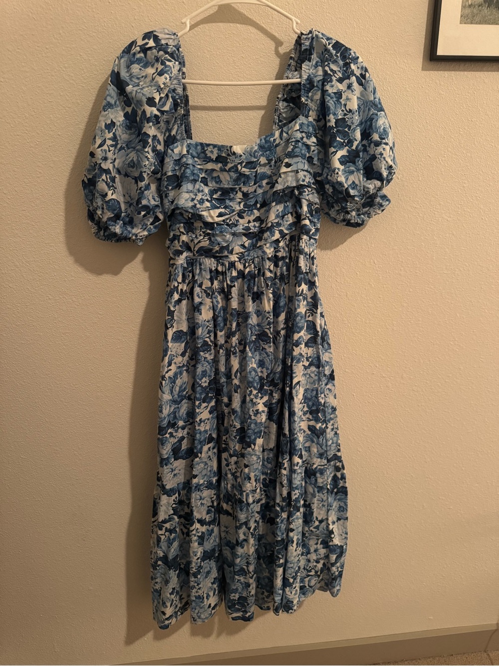 Abercrombie & Fitch Blue Floral Puff-Sleeve Maxi Dress